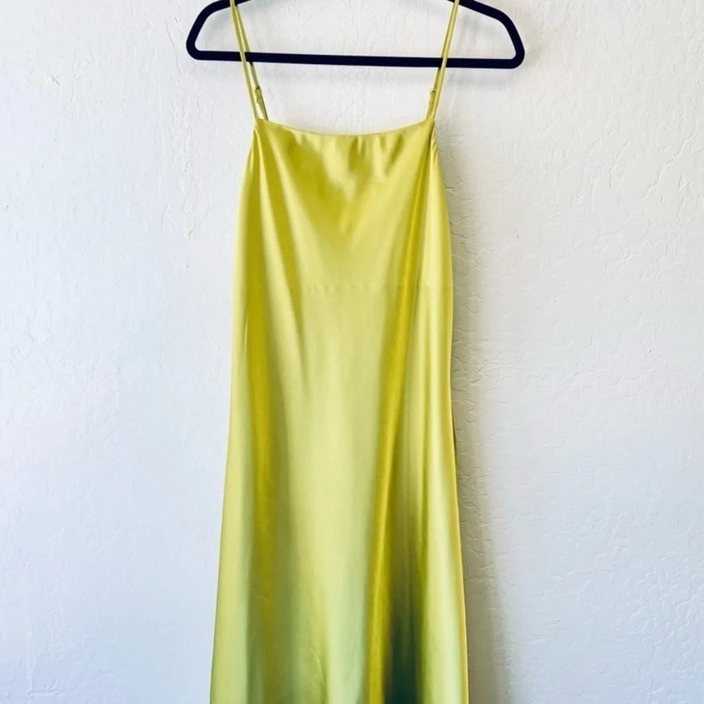 Apparis Carmen Satin Slip Mini Dress in Green Yellow - Picture 3 of 5